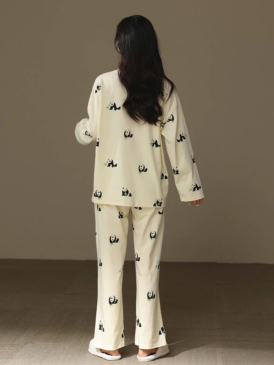 Cute Panda Print Loungewear - 100% Cotton Sleepwear for Ultimate Coziness, Perfect Valentine's Day Gift