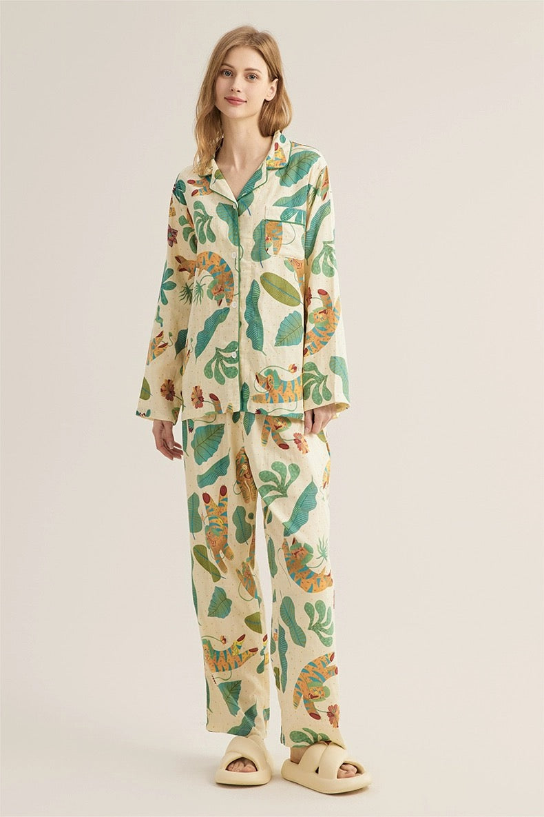 Forest Wilderness Print Pajama Set, 100% Cotton Sleepwear, Comfortable and Cozy Lounging