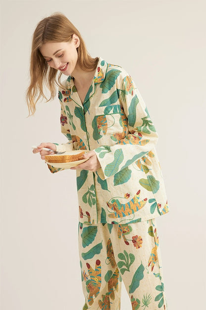 Forest Wilderness Print Pajama Set, 100% Cotton Sleepwear, Comfortable and Cozy Lounging