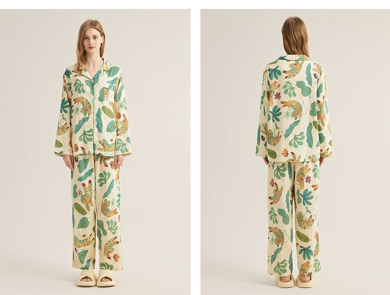 Forest Wilderness Print Pajama Set, 100% Cotton Sleepwear, Comfortable and Cozy Lounging