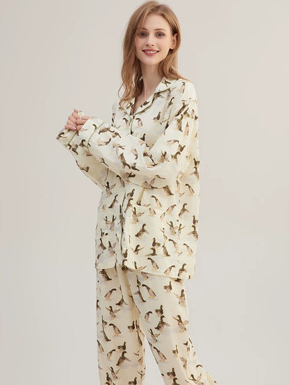 Lucky duck print PJS, 100% Cotton Pyjamas Set, Soft cozy loungewear, Cozy loungewear