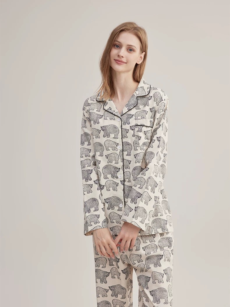 Fat polar bear print pajamas, 100% Cotton Pyjamas Set, Soft sleepwear, Cozy loungewear