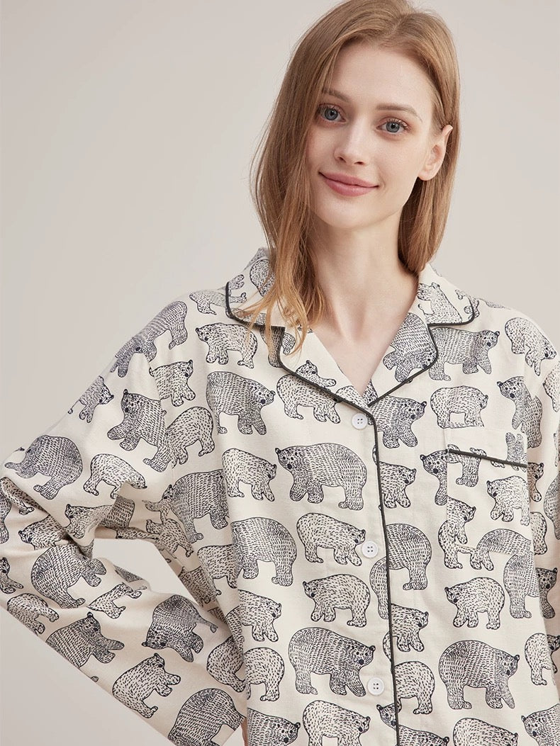 Fat polar bear print pajamas, 100% Cotton Pyjamas Set, Soft sleepwear, Cozy loungewear