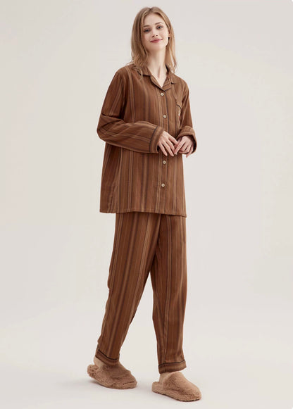 Coffee Striped Pajamas: Cotton Pajama Set - Unique Loungewear for Soft Sleepwear