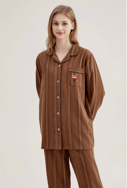 Coffee Striped Pajamas: Cotton Pajama Set - Unique Loungewear for Soft Sleepwear