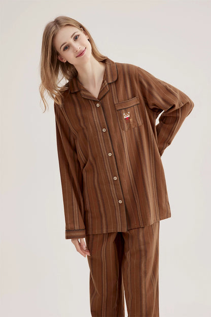 Coffee Striped Pajamas: Cotton Pajama Set - Unique Loungewear for Soft Sleepwear