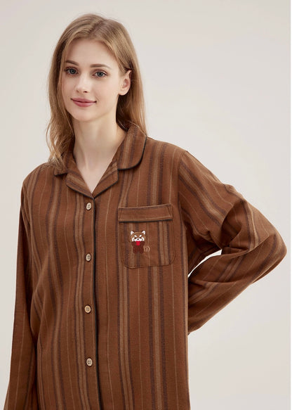 Coffee Striped Pajamas: Cotton Pajama Set - Unique Loungewear for Soft Sleepwear