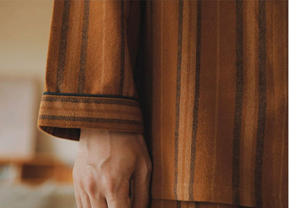 Coffee Striped Pajamas: Cotton Pajama Set - Unique Loungewear for Soft Sleepwear