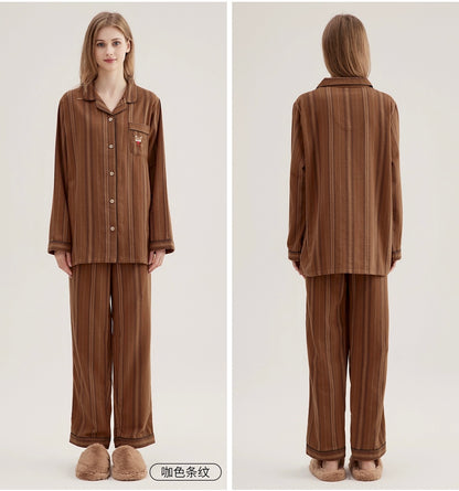 Coffee Striped Pajamas: Cotton Pajama Set - Unique Loungewear for Soft Sleepwear