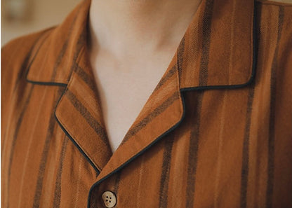 Coffee Striped Pajamas: Cotton Pajama Set - Unique Loungewear for Soft Sleepwear