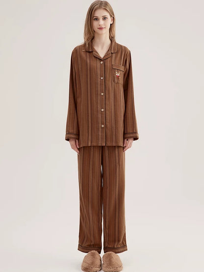 Coffee Striped Pajamas: Cotton Pajama Set - Unique Loungewear for Soft Sleepwear