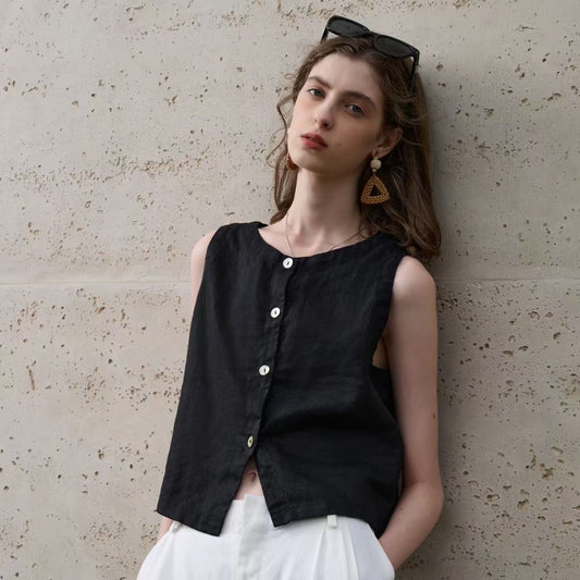 Women Cropped Linen Top