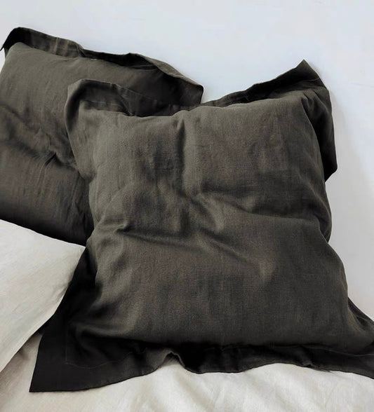 Large Linen Cushion Cover 24x24, Soft Washed Linen Pillow Cover