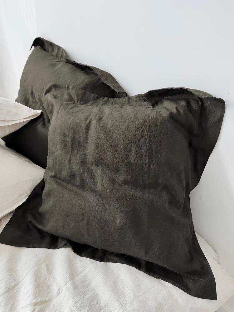 Large Linen Cushion Cover 24x24, Soft Washed Linen Pillow Cover