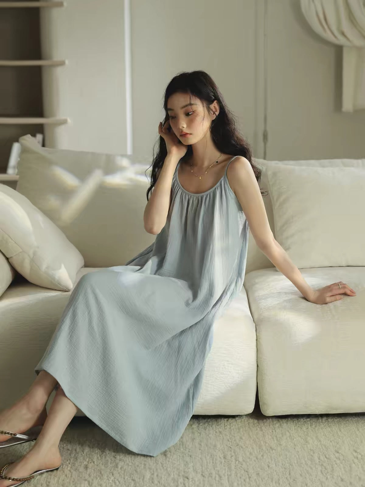Sky Blue Breathable Muslin Sleepwear ETCOZY