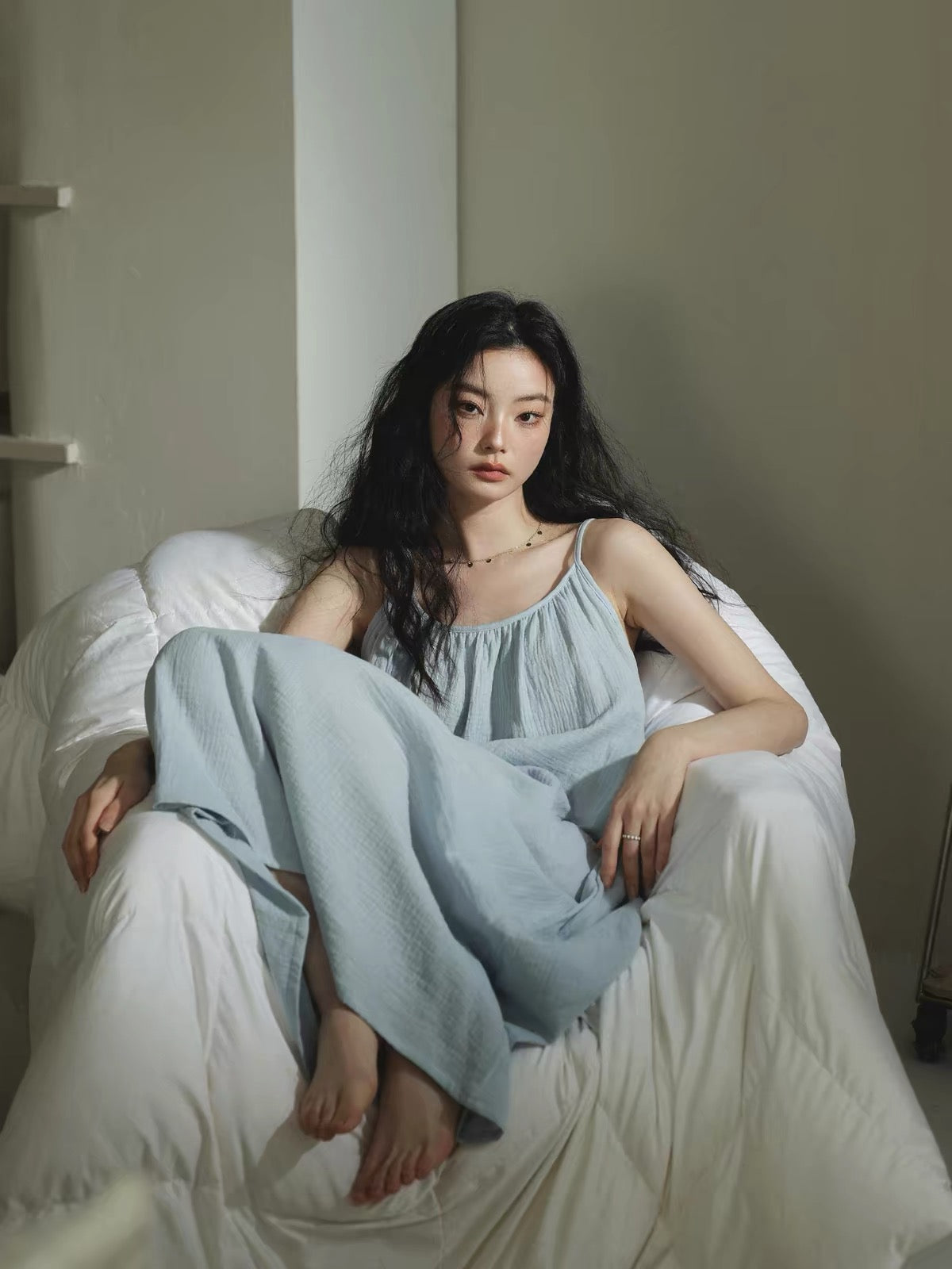 Sky Blue Breathable Muslin Sleepwear ETCOZY
