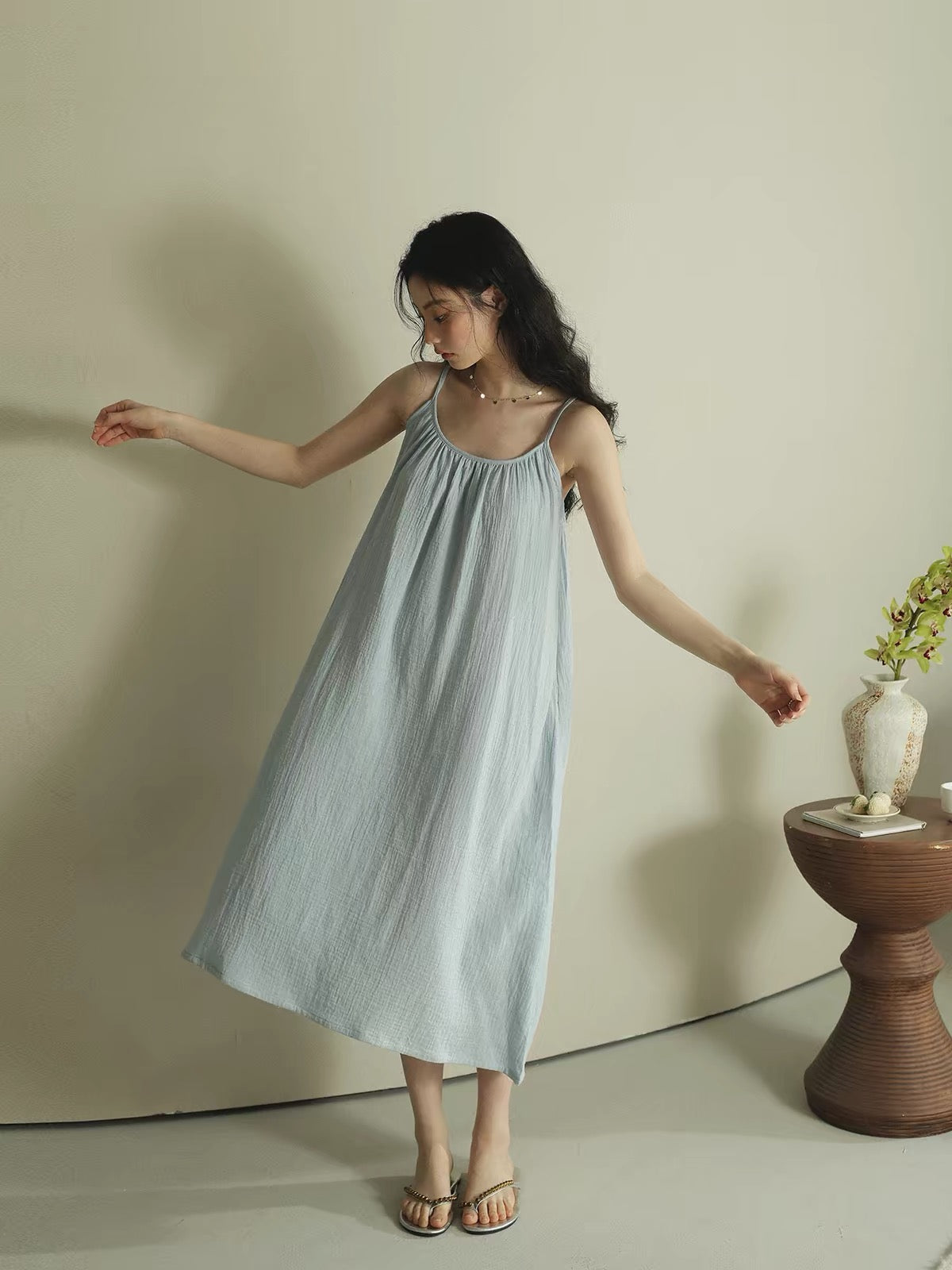 Sky Blue Breathable Muslin Sleepwear ETCOZY