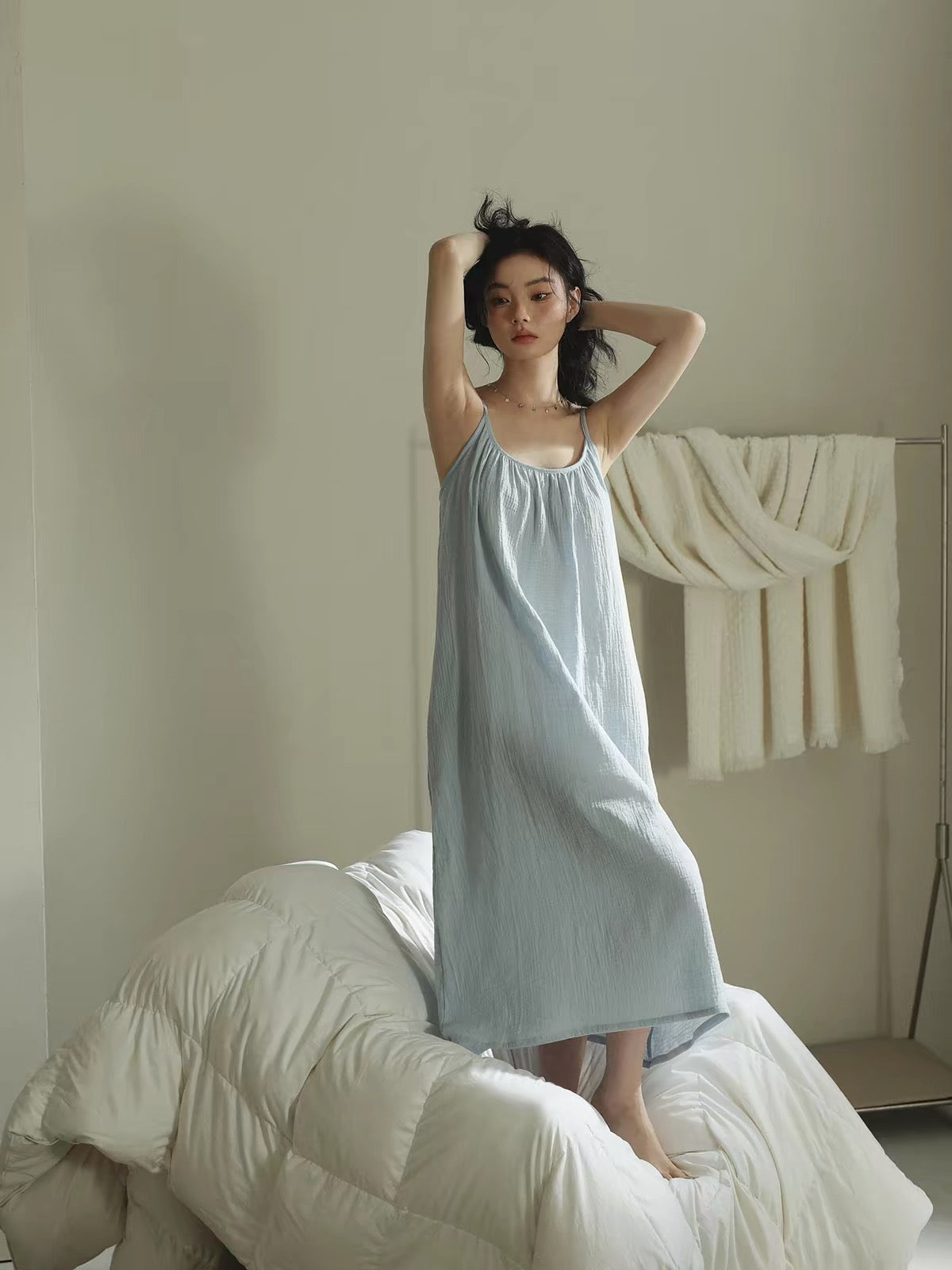 Sky Blue Breathable Muslin Sleepwear ETCOZY