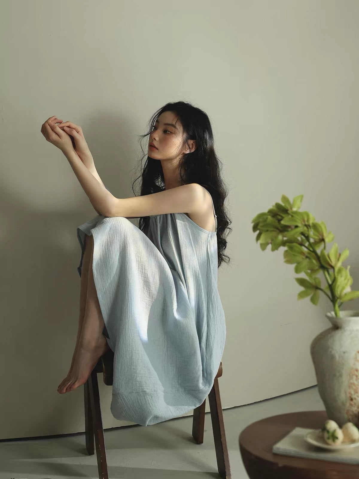 Sky Blue Breathable Muslin Sleepwear ETCOZY