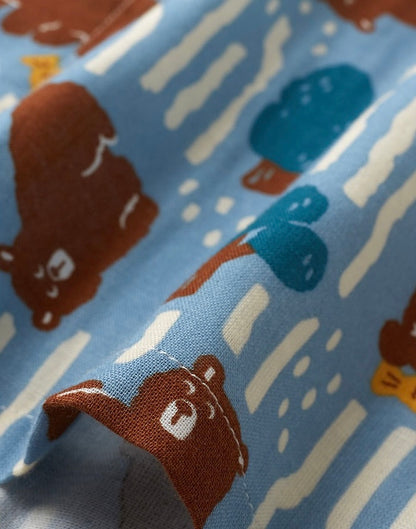 Women's Brown Bear Print Pajamas - Long Sleeve and Pants Set, Cotton comfortable Sleepwear