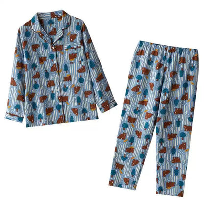 Women's Brown Bear Print Pajamas - Long Sleeve and Pants Set, Cotton comfortable Sleepwear