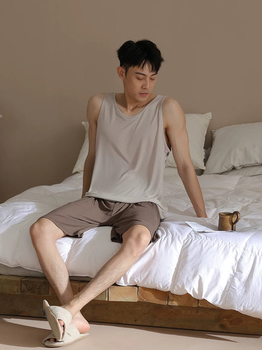 Men's lounge set, Pure Cotton tank with Pocketed Shorts, Back to school PJS