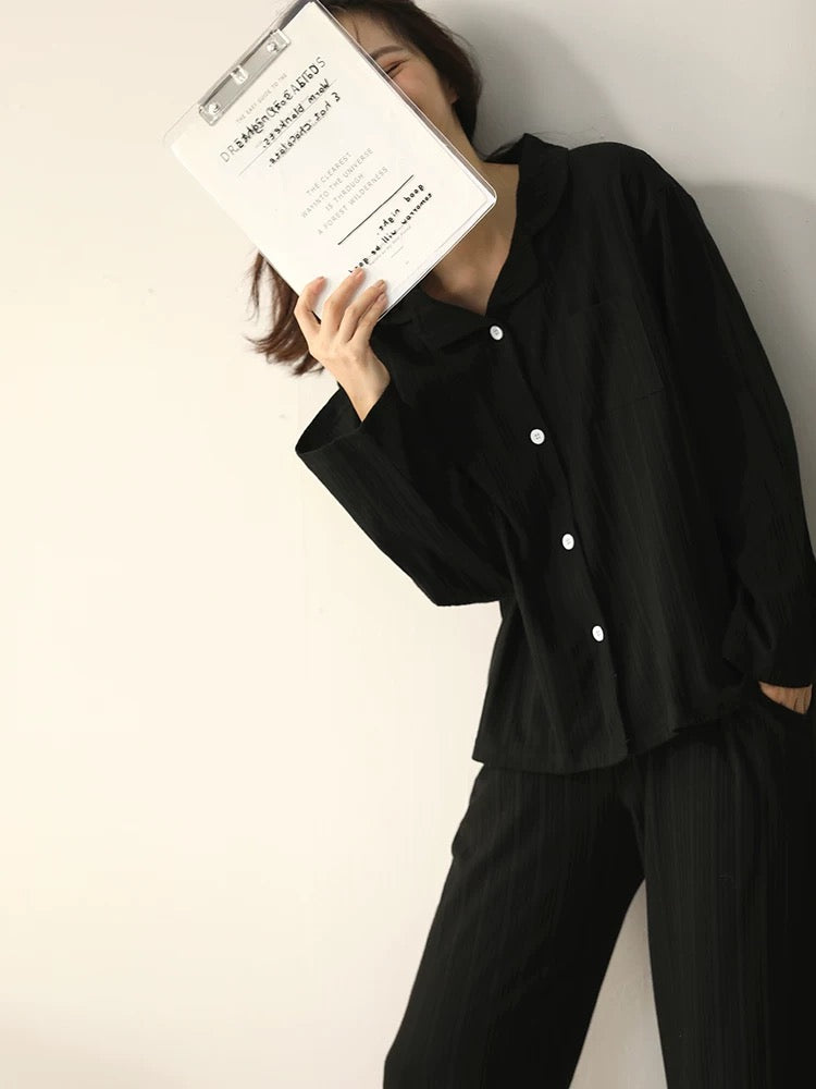 Black Cotton Lounge Set for Women, Soft Organic Cotton Pajamas