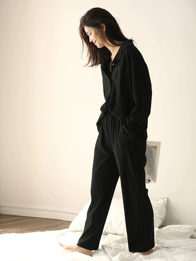 Black Cotton Lounge Set for Women, Soft Organic Cotton Pajamas