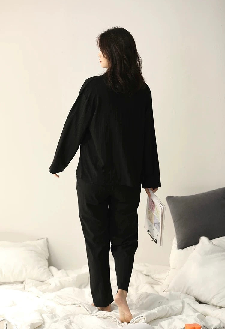 Black Cotton Lounge Set for Women, Soft Organic Cotton Pajamas