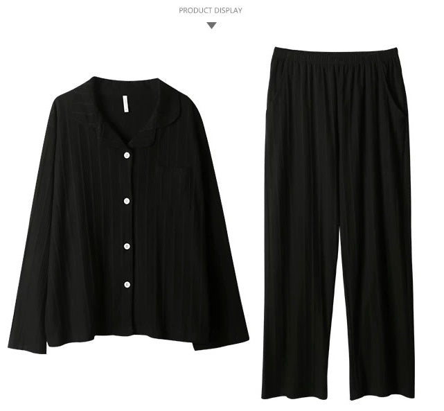 Black Cotton Lounge Set for Women, Soft Organic Cotton Pajamas