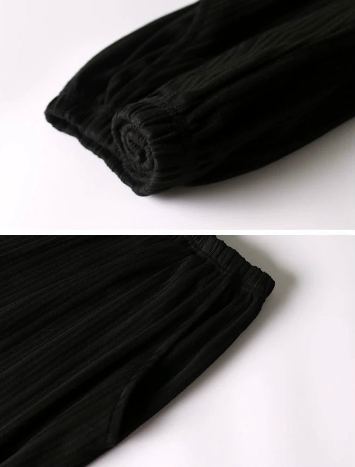 Black Cotton Lounge Set for Women, Soft Organic Cotton Pajamas
