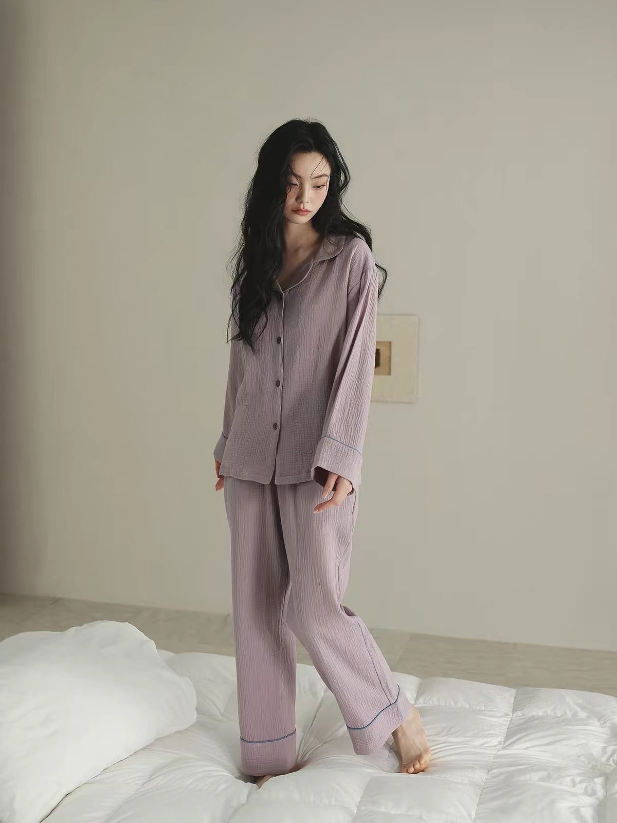 Dusty Lavender Double Gauze Cotton Pajama Set | Soft Women's Lounge Set