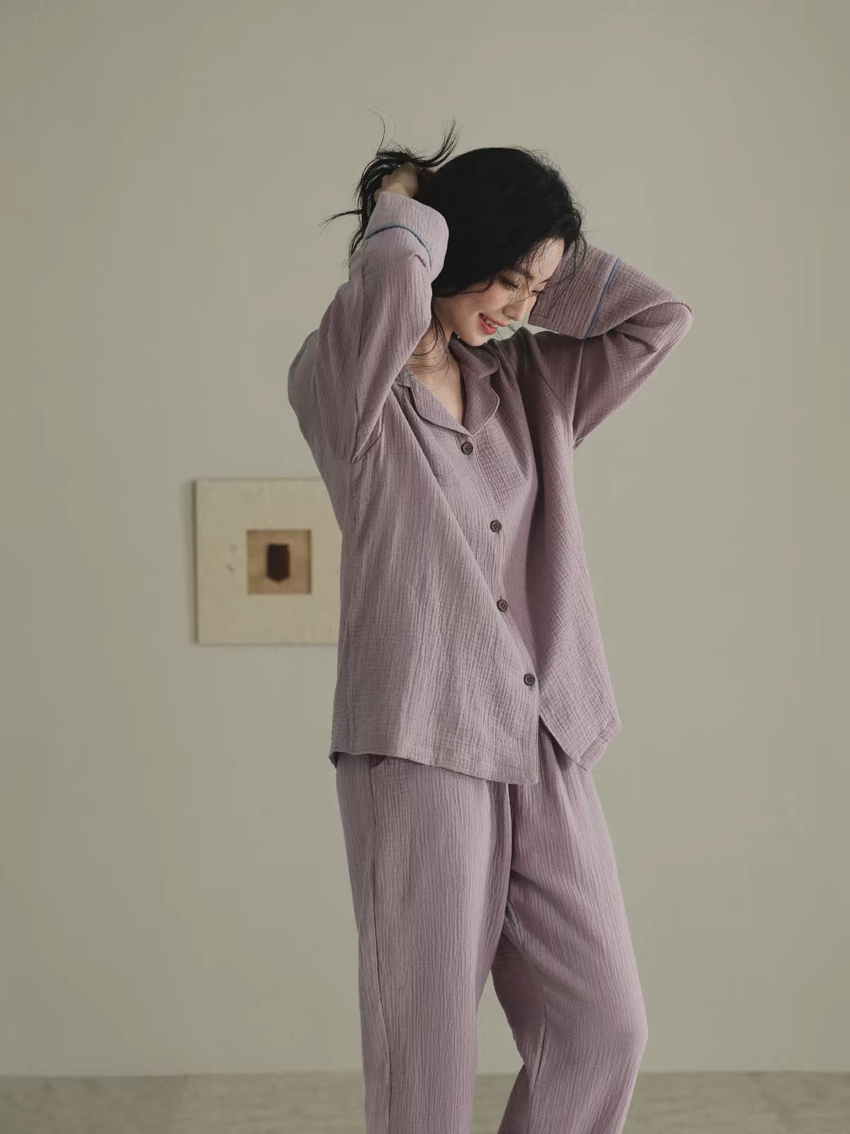 Dusty Lavender Double Gauze Cotton Pajama Set | Soft Women's Lounge Set