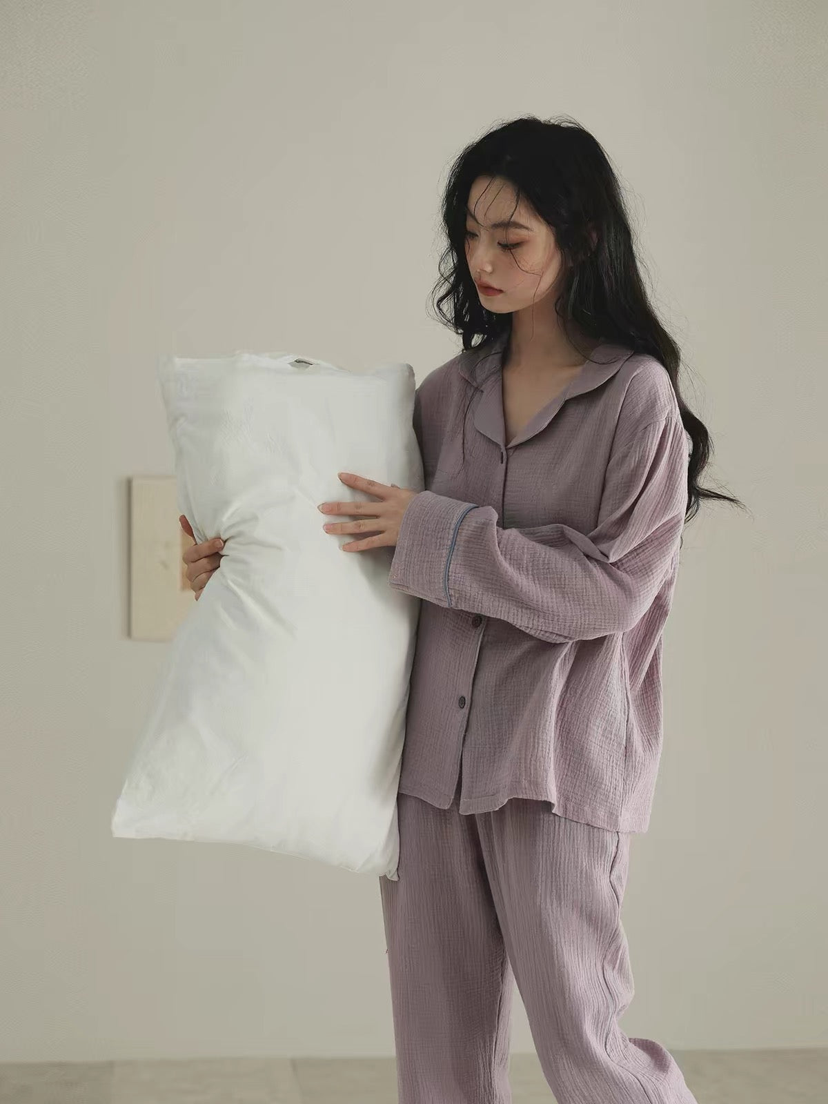 Dusty Lavender Double Gauze Cotton Pajama Set | Soft Women's Lounge Set