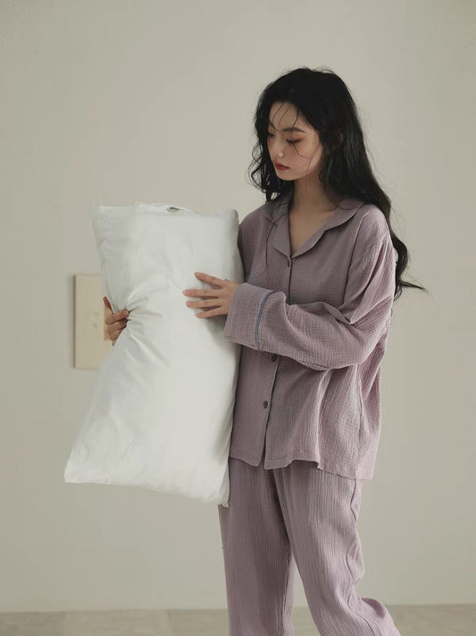 Dusty Lavender Double Gauze Cotton Pajama Set | Soft Women's Lounge Set