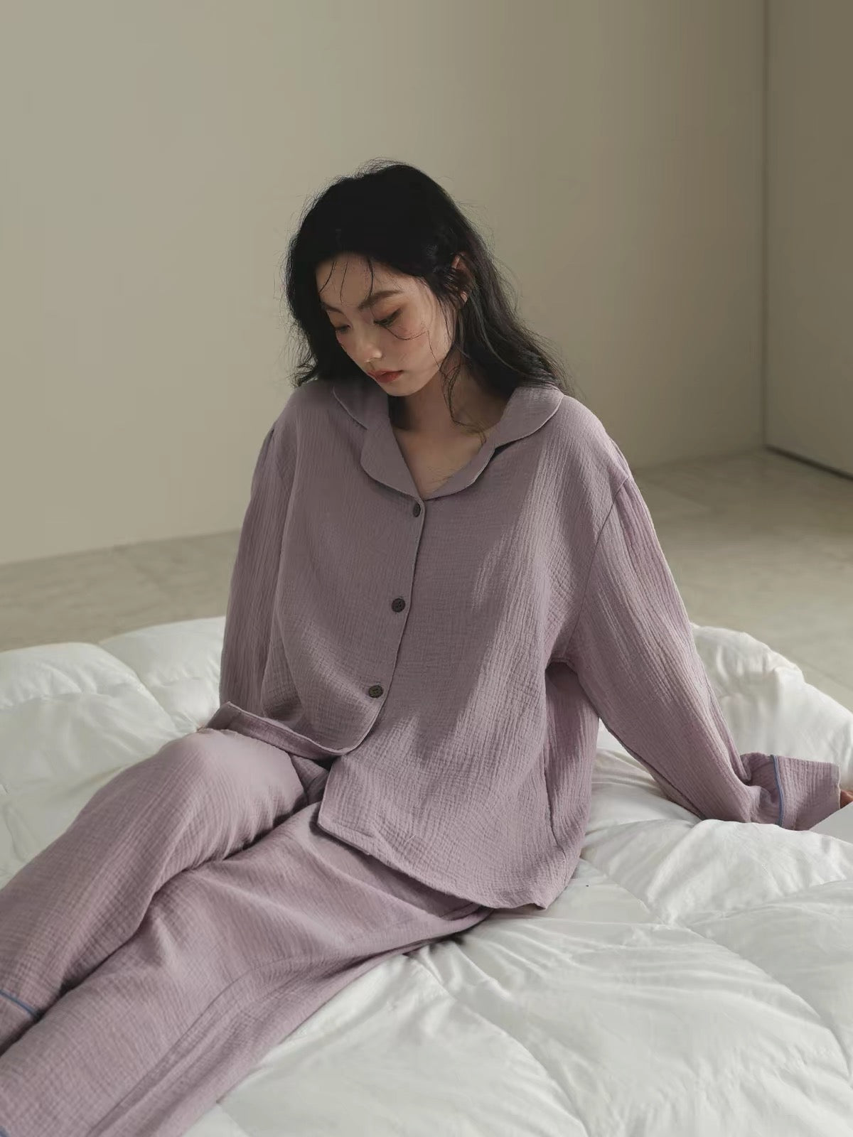 Dusty Lavender Double Gauze Cotton Pajama Set | Soft Women's Lounge Set