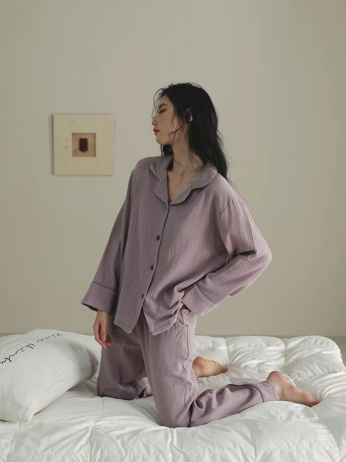 Dusty Lavender Double Gauze Cotton Pajama Set | Soft Women's Lounge Set
