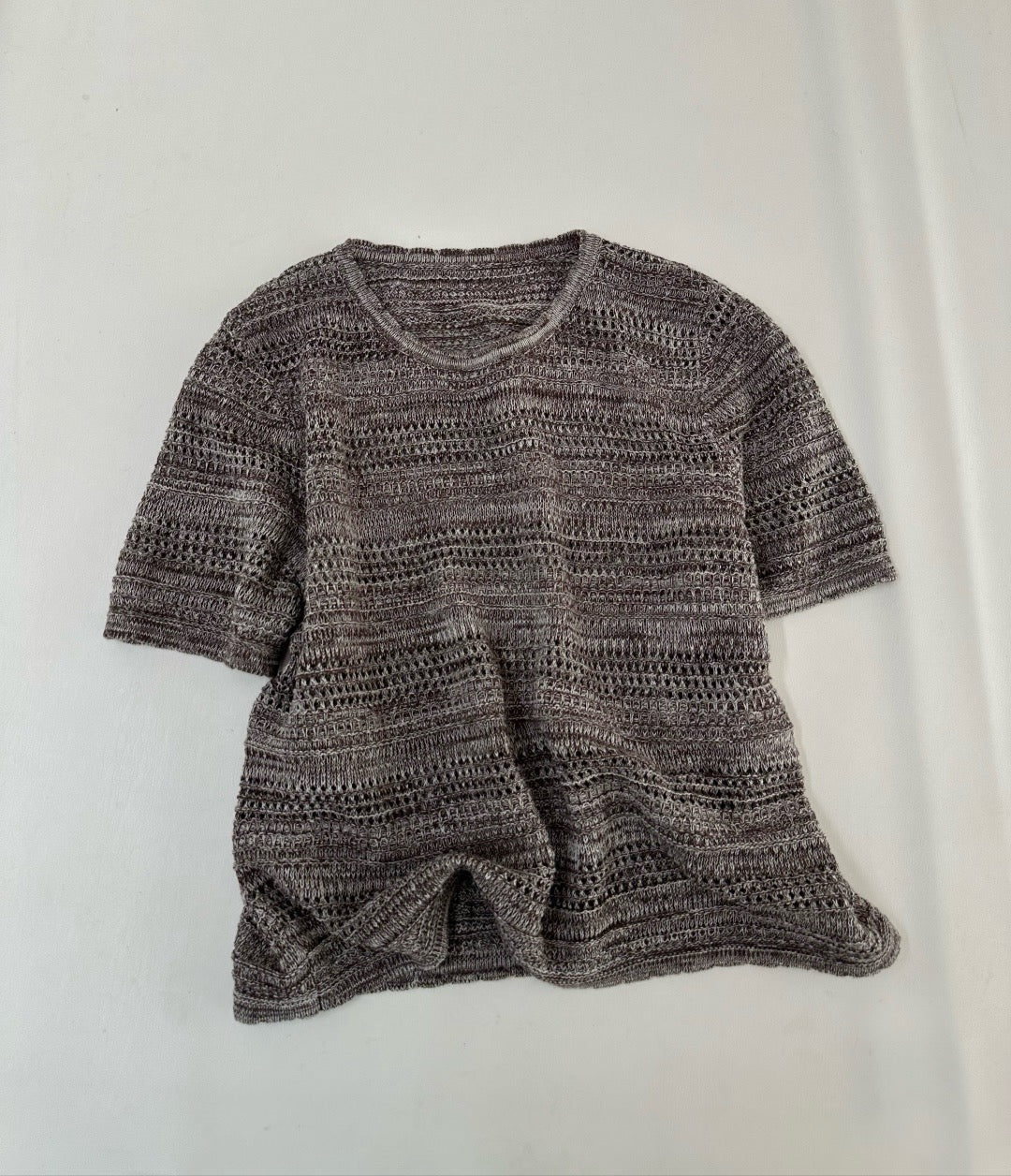 Old Money Linen Knit Tee – Ice Latte Summer Top, Hollow Sleeve