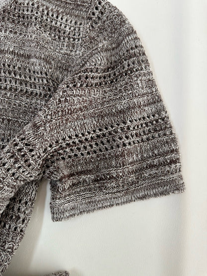 Old Money Linen Knit Tee – Ice Latte Summer Top, Hollow Sleeve