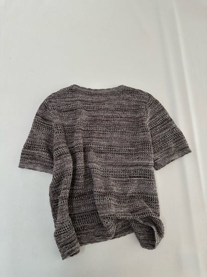 Old Money Linen Knit Tee – Ice Latte Summer Top, Hollow Sleeve