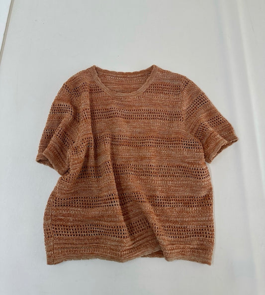 Luxury Cotton-Linen Knit T-Shirt | Sunset Orange Gradient | Summer Vacation Style