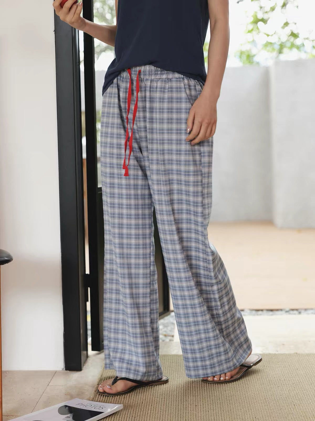 Women's Cotton Lounge Pants | Soft Plaid Wide-Leg Pants for Home & Everyday Wear