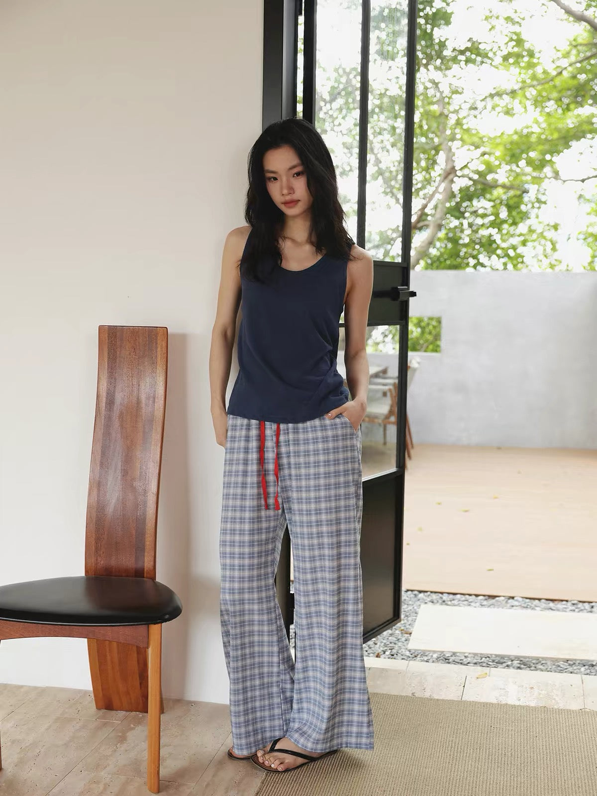 Women's Cotton Lounge Pants | Soft Plaid Wide-Leg Pants for Home & Everyday Wear