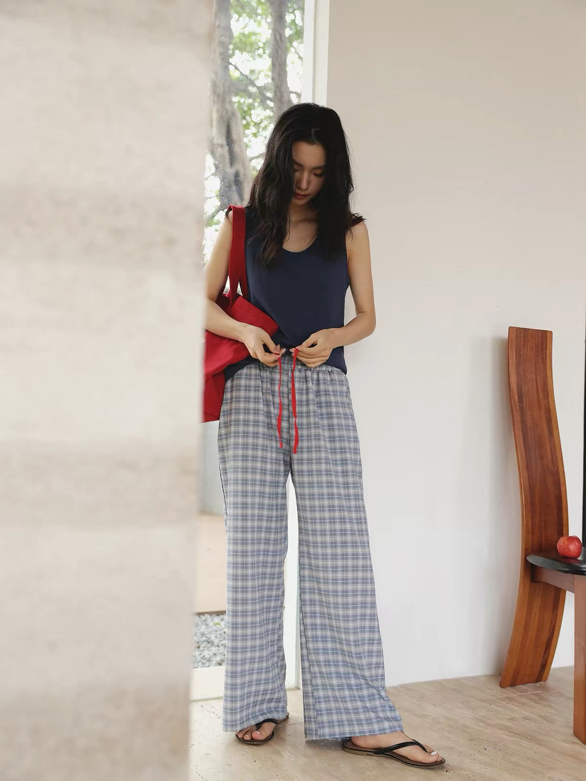 Women's Cotton Lounge Pants | Soft Plaid Wide-Leg Pants for Home & Everyday Wear