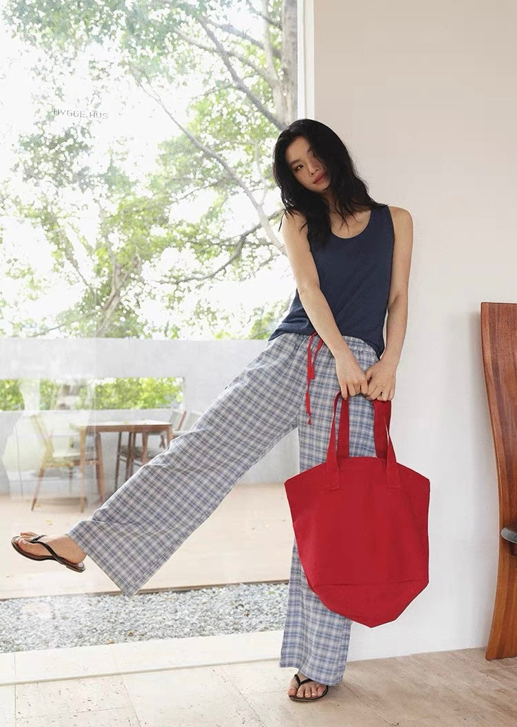 Women's Cotton Lounge Pants | Soft Plaid Wide-Leg Pants for Home & Everyday Wear