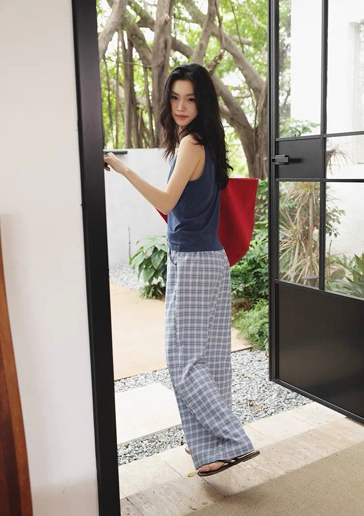 Women's Cotton Lounge Pants | Soft Plaid Wide-Leg Pants for Home & Everyday Wear