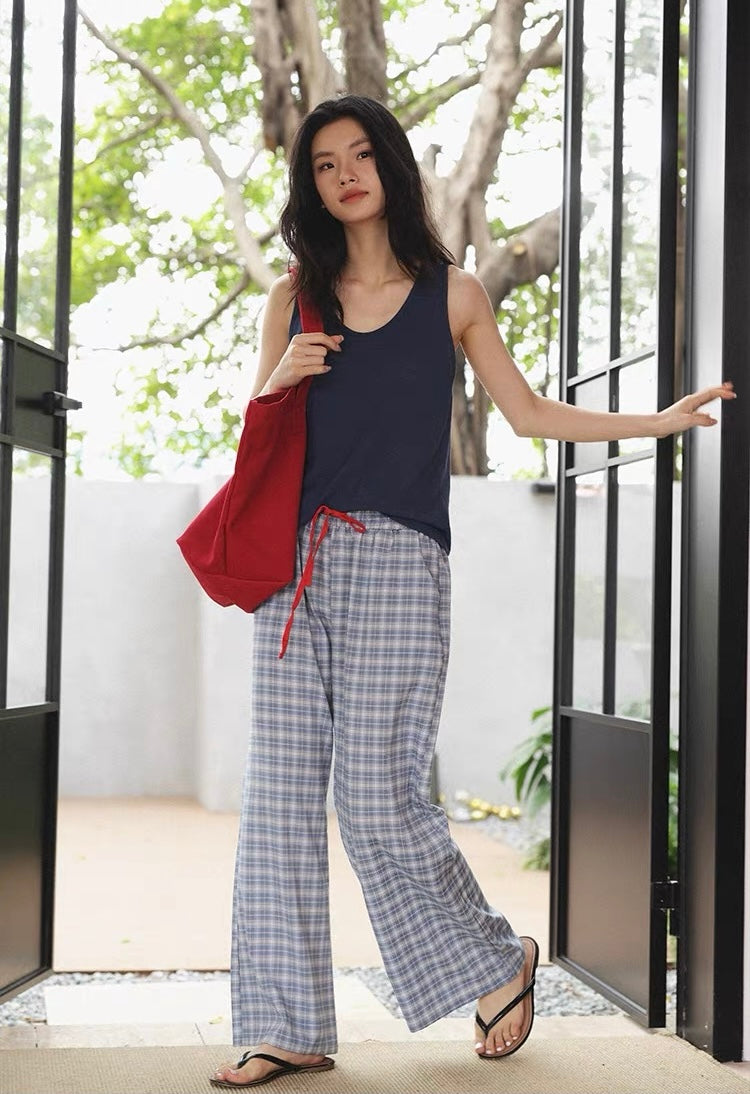Women's Cotton Lounge Pants | Soft Plaid Wide-Leg Pants for Home & Everyday Wear