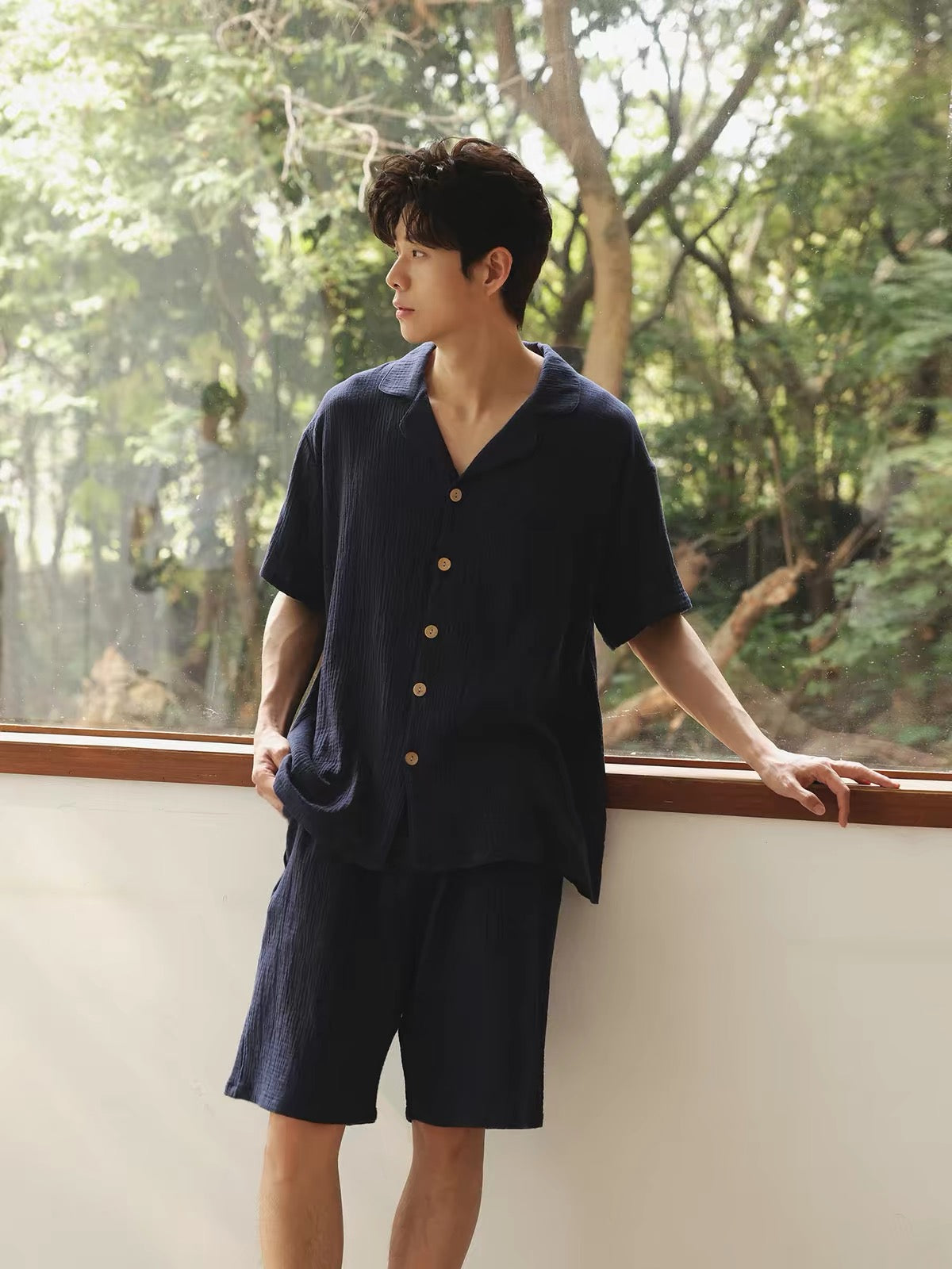 Men's Cotton Gauze Pajama Set, Muslin Lounge Set