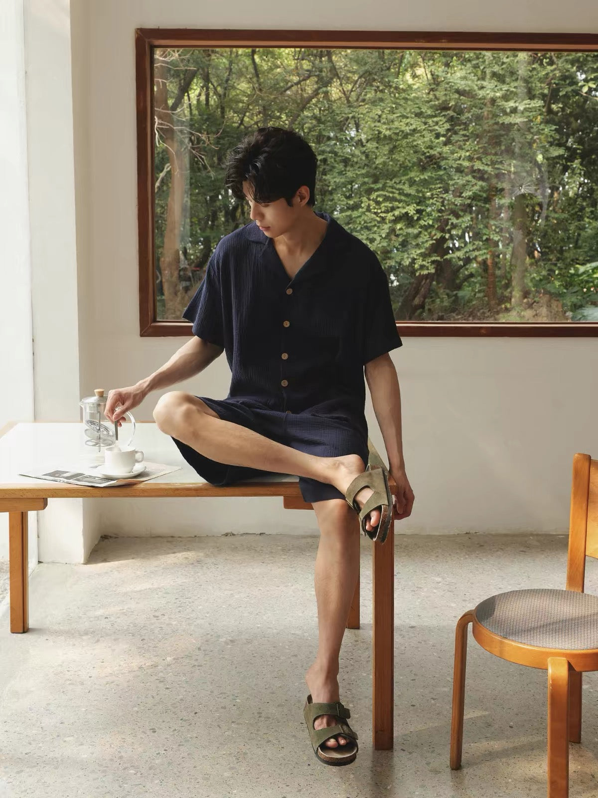 Men's Cotton Gauze Pajama Set, Muslin Lounge Set