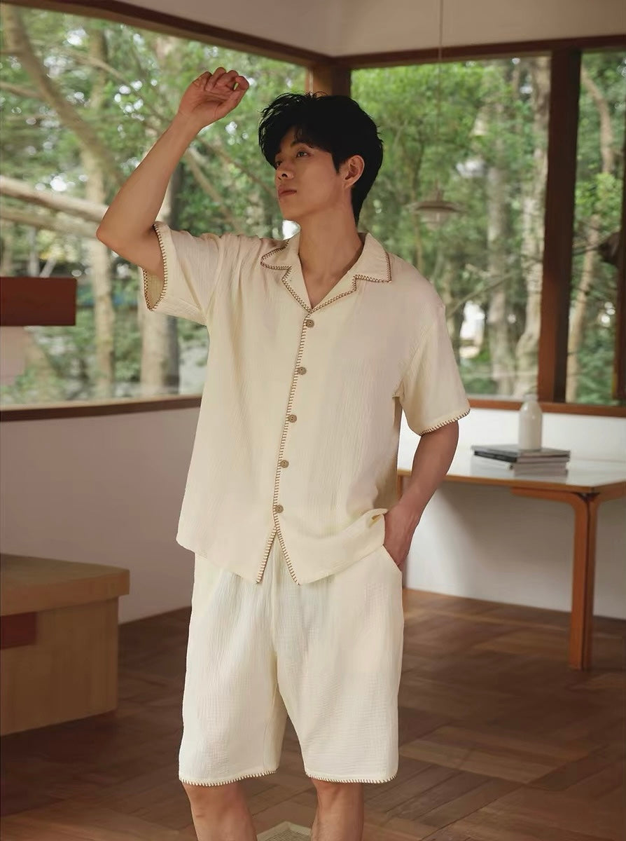 Men's Cotton Gauze Pajama Set, Muslin Lounge Set